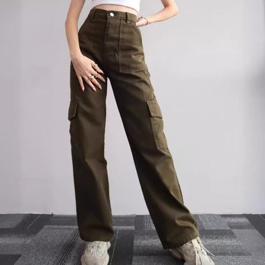 Damen High-Waist-Cargohose aus Twill mit aufgesetzten Klappentaschen und weitem Bein Shop Nory