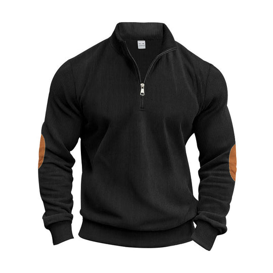 Herren Strickpullover mit modernem Reißverschluss und eleganten Ellbogenpatches