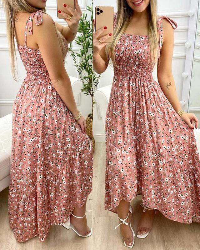 Damen Maxikleid mit Blumenmuster und elastischem Oberteil Shopnory