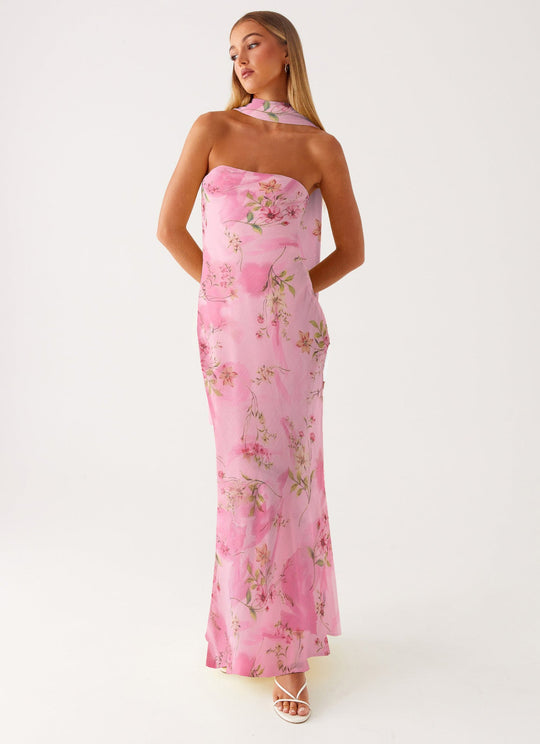 Damen Elegantes Langarm Abendkleid im Blumendesign