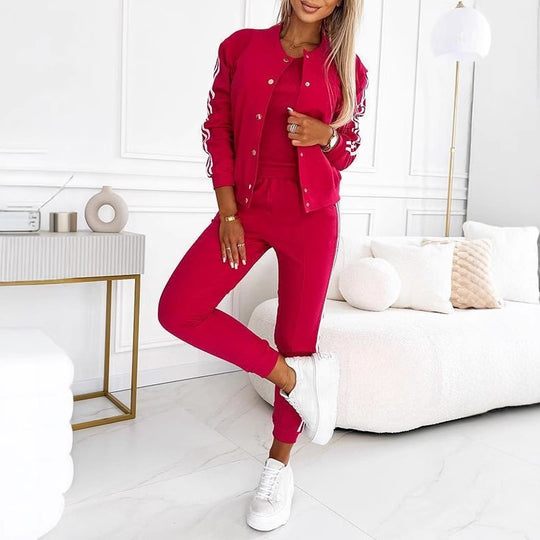 Damen nan sportliches Jogginganzug-Set mit Collegejacke, kurzes Top und slim-fit Jogginghose Shop Nory