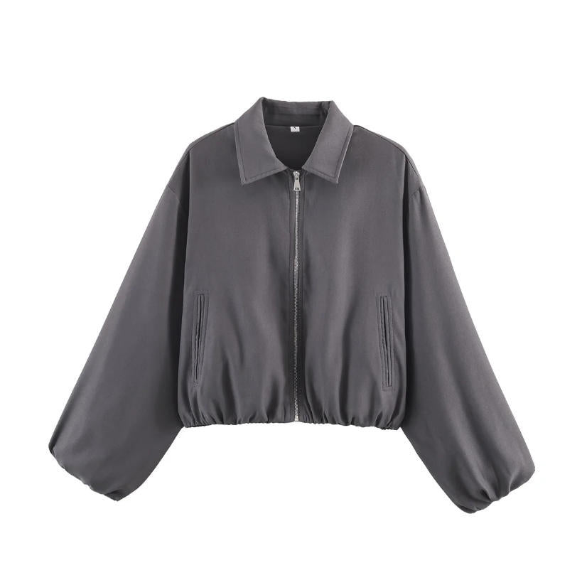 Damen Gekürzte Bomberjacke im Harrington‑Stil mit Ballonärmeln und elastischem Saum Shop Nory