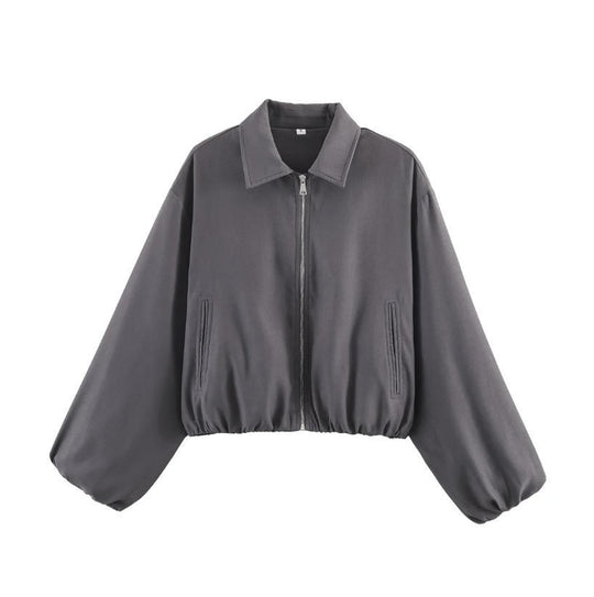Damen Gekürzte Bomberjacke im Harrington‑Stil mit Ballonärmeln und elastischem Saum Shop Nory