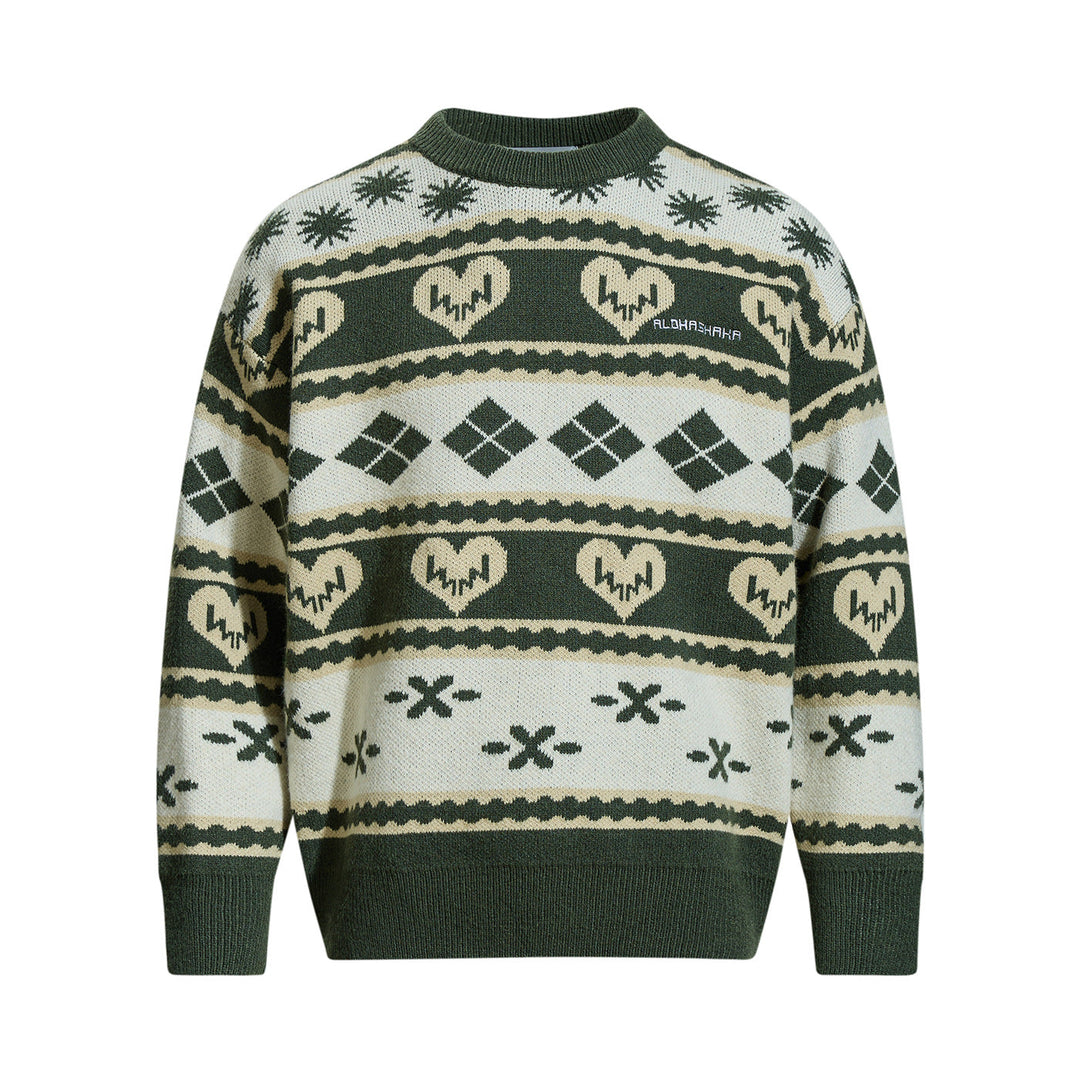 Herren Gemusterter Grobstrick-Pullover im Norwegerstil mit Rundhalsausschnitt Shop Nory