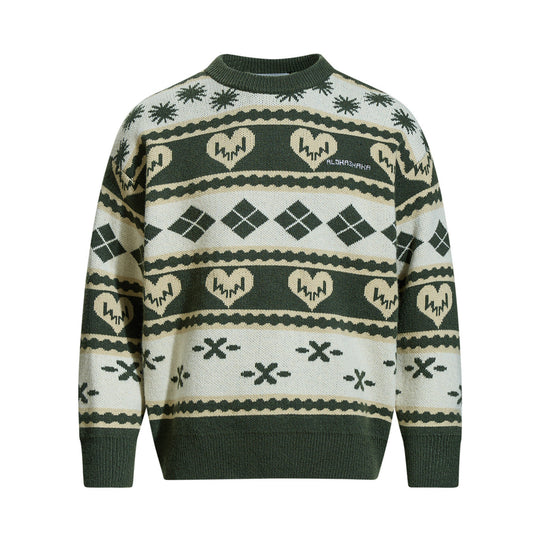 Herren Gemusterter Grobstrick-Pullover im Norwegerstil mit Rundhalsausschnitt Shop Nory
