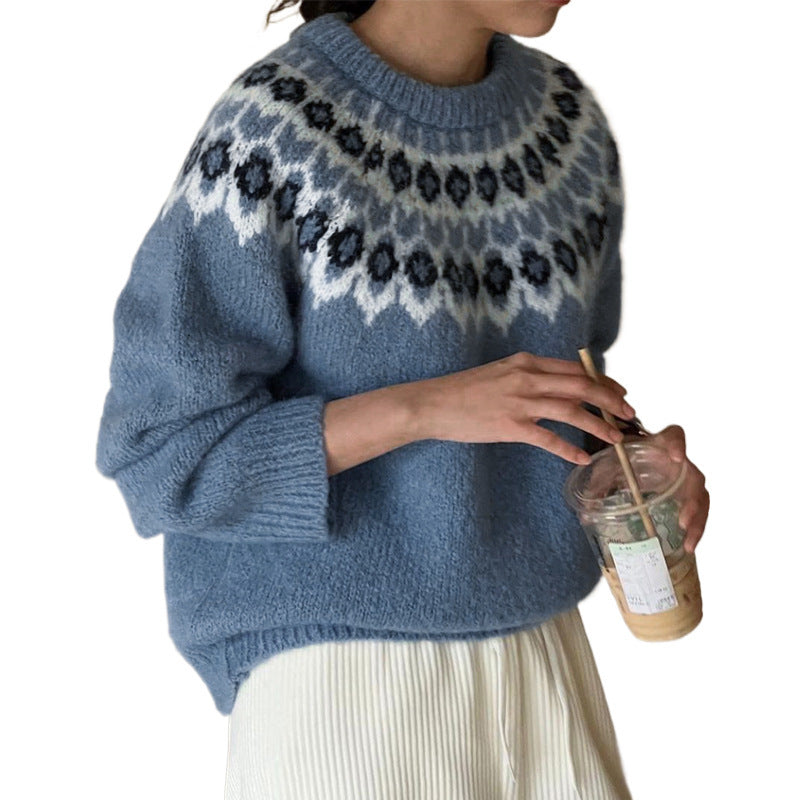 Damen Gemusterter Strickpullover mit Norweger-Motiv Shop Nory