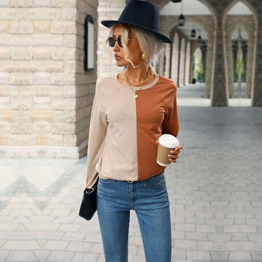 Damen Zweifarbiger Feinstrickpullover mit Raglanärmeln und legerer Passform Shop Nory