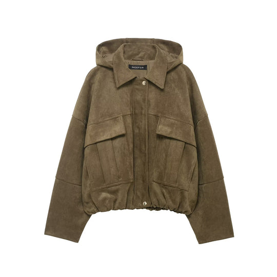 Damen Oversize-Cropped Wildlederoptik-Jacke mit Kapuze und aufgesetzten Pattentaschen Shop Nory
