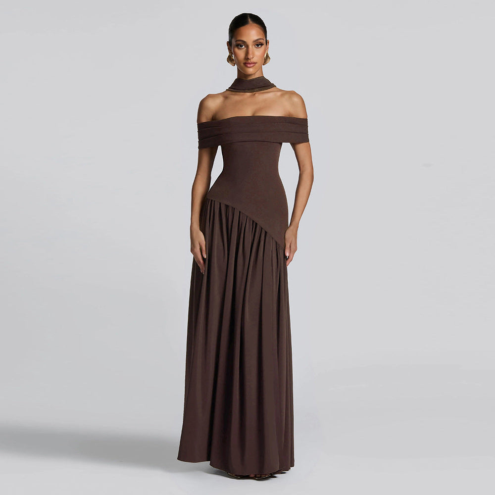 Damen Abendkleid mit schickem Schulterfreies Design und hohem Schlitz
