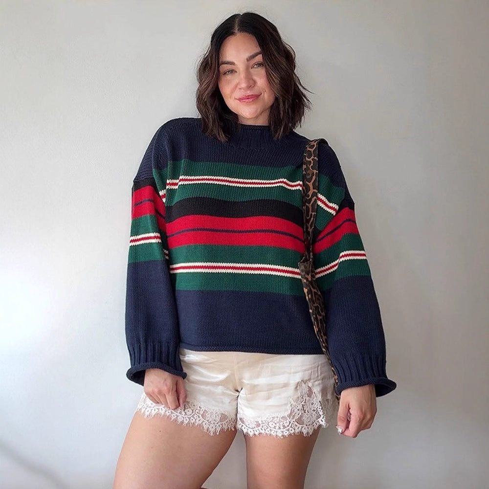 Damen Gestreifter Oversize-Strickpullover mit Raglanärmeln Shop Nory