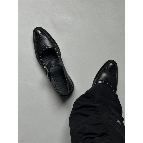 Damen Spitzer Mary-Jane-Loafer mit Schnallenriemen, Nietenbesatz und geprägtem Flammenmotiv Shop Nory