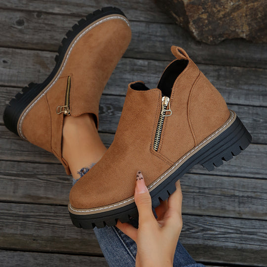 Damen Kurzschaft-Stiefelette aus Velourslederoptik mit profilierter Gummisohle und seitlichem Reißverschluss Shop Nory