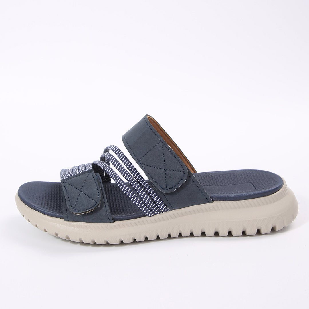 Damen Komfort-Pantolette mit verstellbaren Klettriemen, elastischen Zierbändern und stoßdämpfender Profilsohle Shop Nory