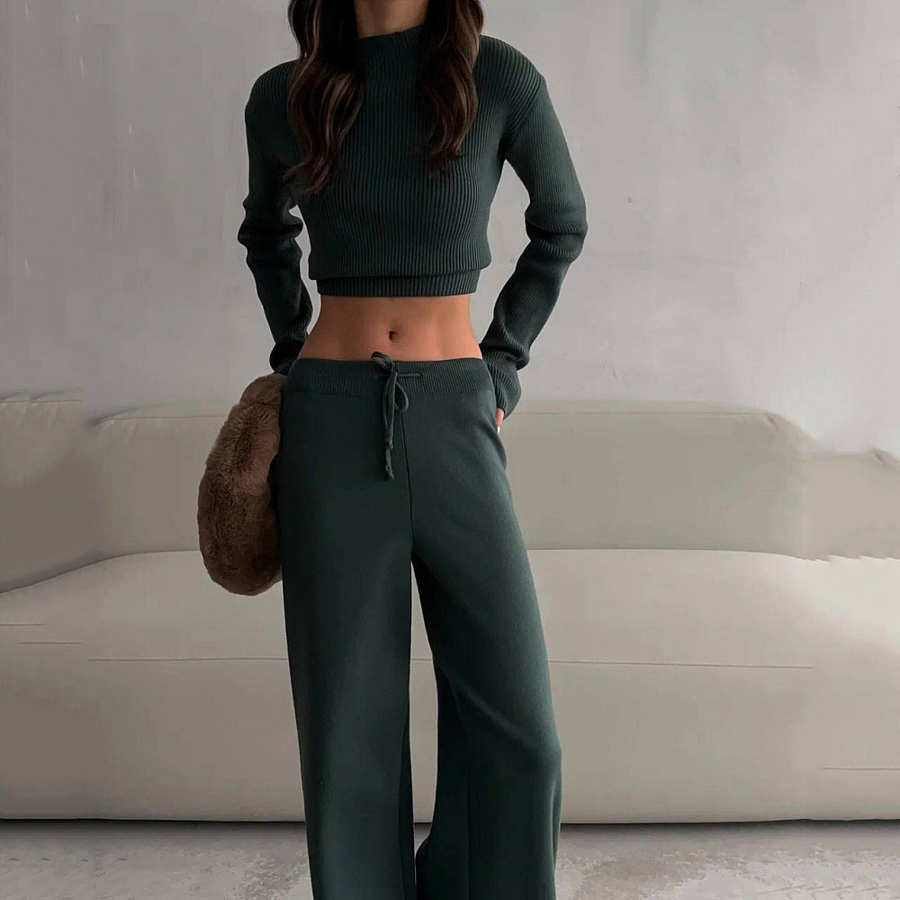 Damen geripptes Lounge-Set mit Cropped-Pullover und weiter Jogginghose Shop Nory
