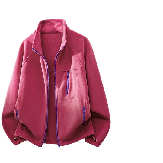 Unisex Leichte Fleecejacke mit Stehkragen, Raglanärmeln und multiplen Reißverschlusstaschen Shop Nory