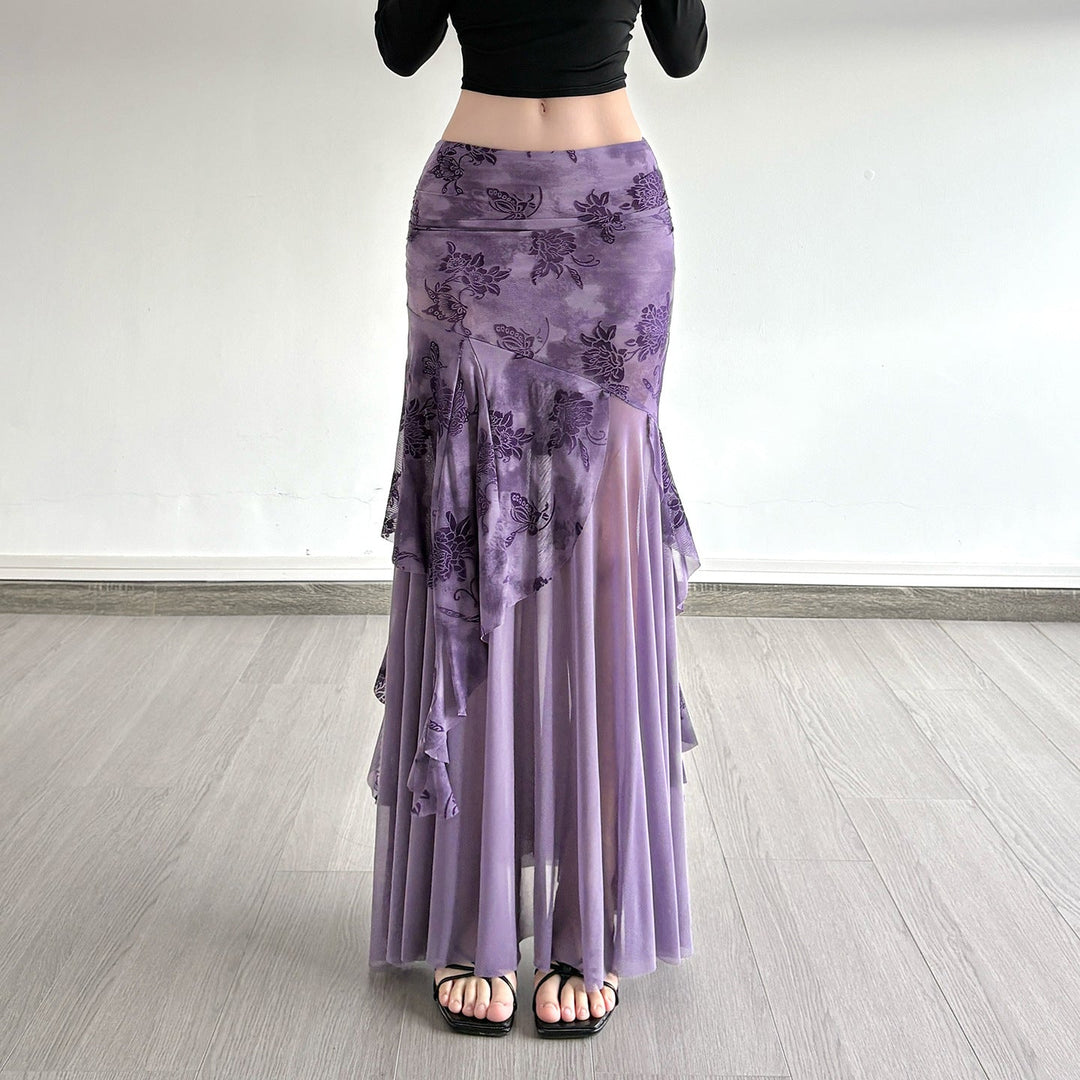 Damen Maxi-Rock mit floralem Design und asymmetrischem Schnitt