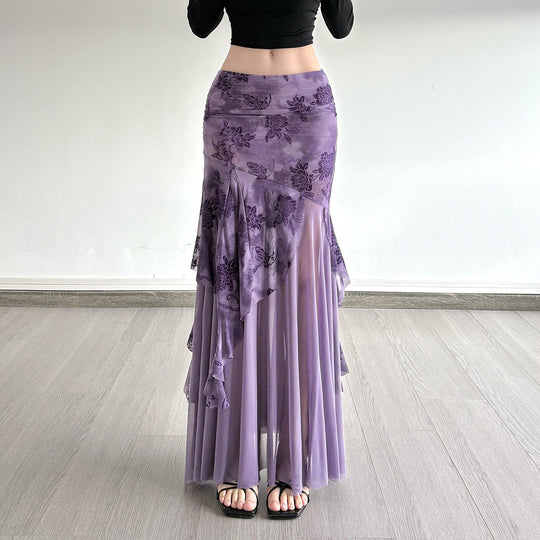 Damen Maxi-Rock mit floralem Design und asymmetrischem Schnitt