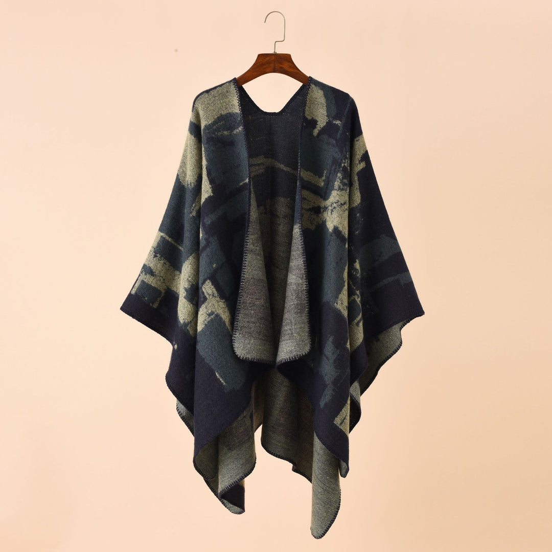 Damen Oversize-Umhangruana aus Wollmix mit abstraktem Jacquard und Zierstichkante Shop Nory