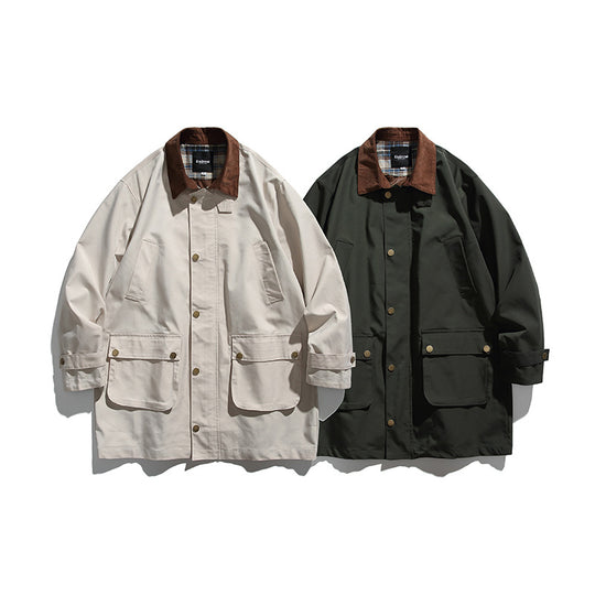 Herren Wachsbeschichteter Outdoor-Mantel mit Cordkragen Shop Nory