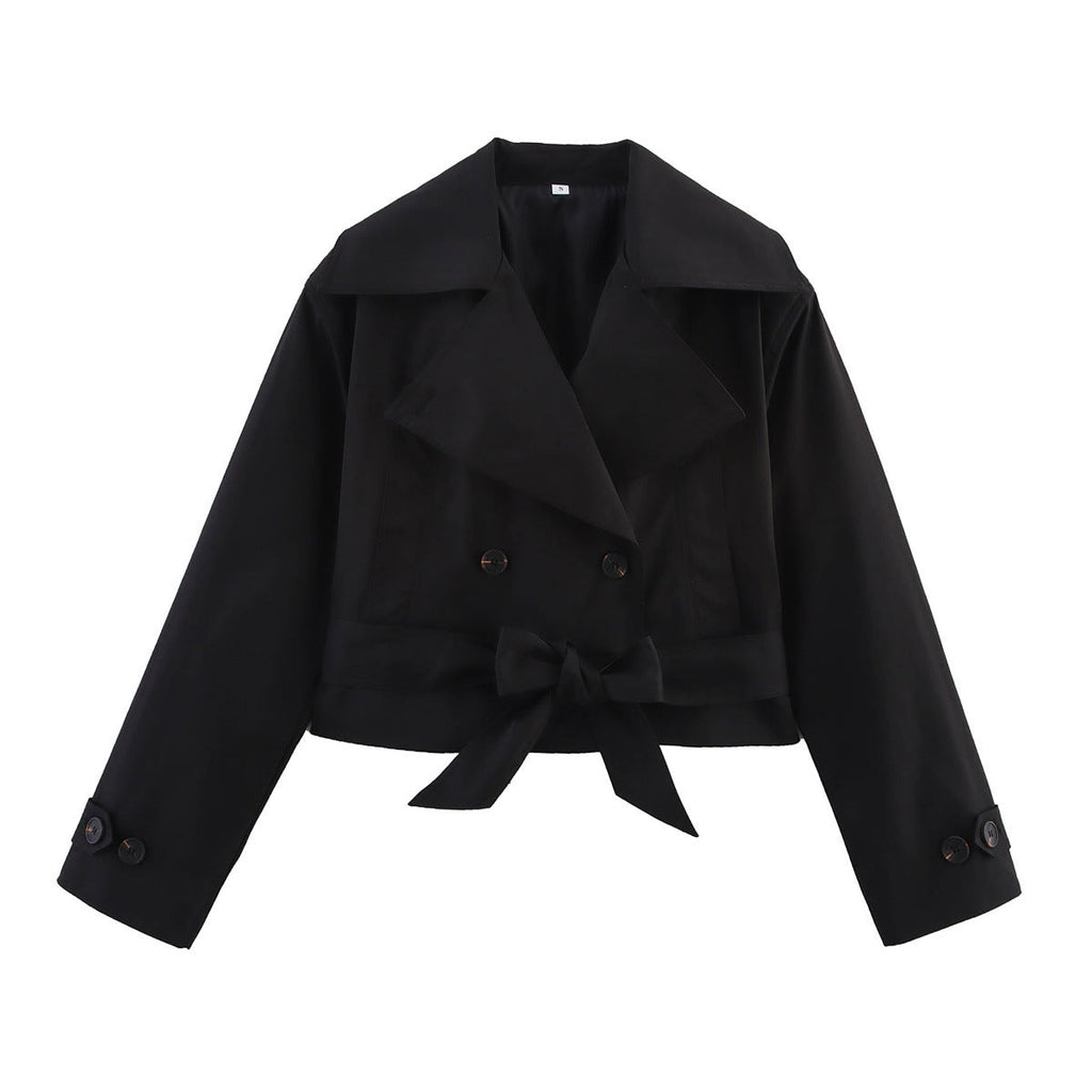 Damen kurze Trenchjacke mit eleganter Taillierung und praktischen Taschen