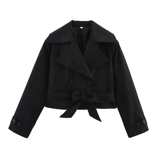 Damen kurze Trenchjacke mit eleganter Taillierung und praktischen Taschen