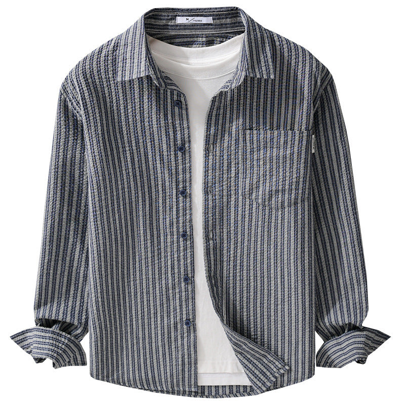 Herren Gestreiftes Relaxed-Overshirt aus strukturiertem Baumwollmix mit Brusttasche Shop Nory