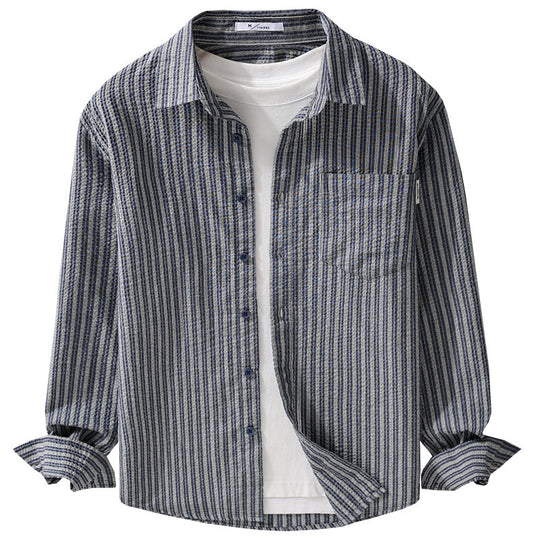 Herren Gestreiftes Relaxed-Overshirt aus strukturiertem Baumwollmix mit Brusttasche Shop Nory