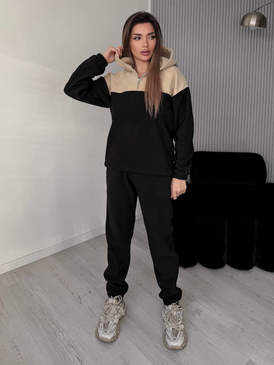 Damen Zweiteiliges Farbblock-Loungewear-Set mit halbem Reißverschluss und schmaler Jogginghose Shop Nory