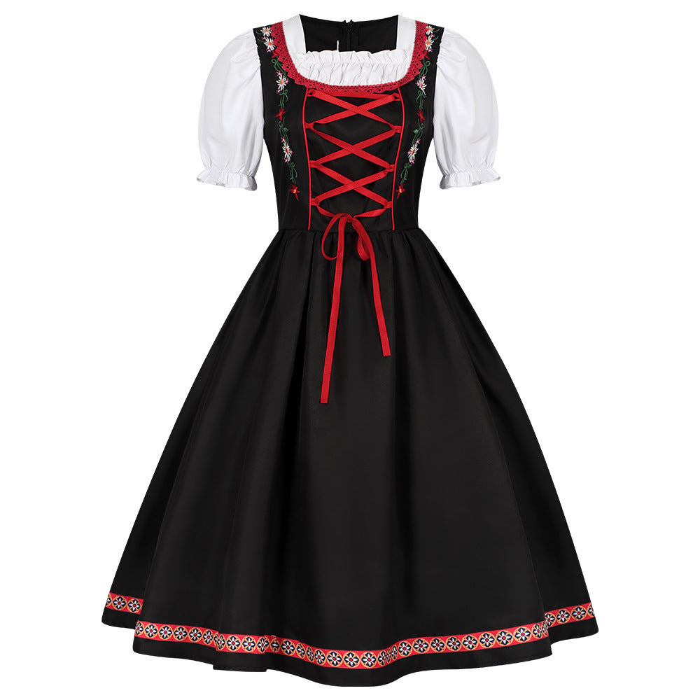 Damen nan traditionelles Dirndlkleid mit besticktem Mieder, Puffärmeln und Schürze Shop Nory