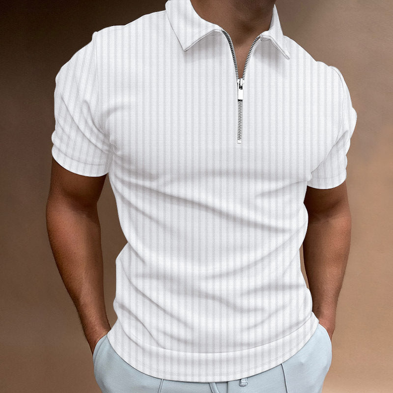 Herren Kurzarm Polo-Hemd mit Reißverschluss und strukturiertem Design