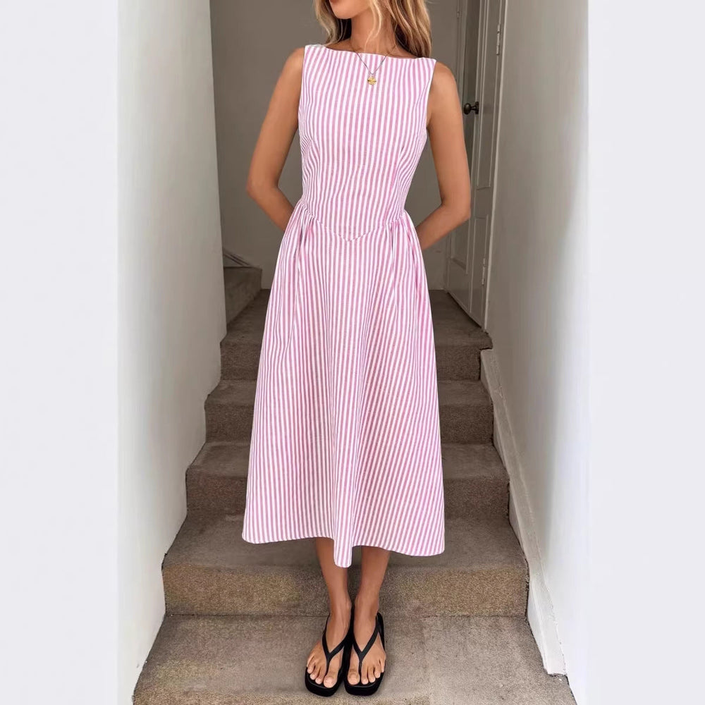 Damen Elegantes Midi-Kleid im Streifenlook