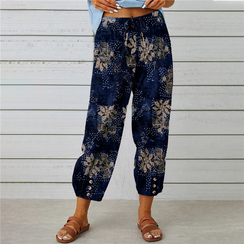 Damen Elegante Sommerhose mit floralem Muster und lockerem Schnitt
