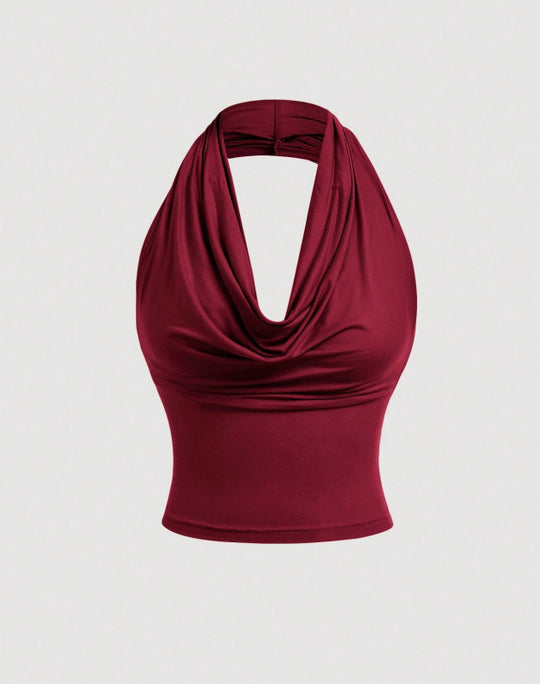 Damen Neckholder-Cropped-Top mit Wasserfall-Ausschnitt und taillierter Passform Shop Nory