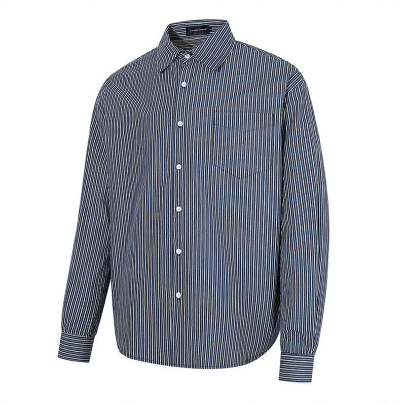 Herren Gestreiftes Oversize-Hemd aus Baumwollmix mit Kentkragen und Brusttasche Shop Nory
