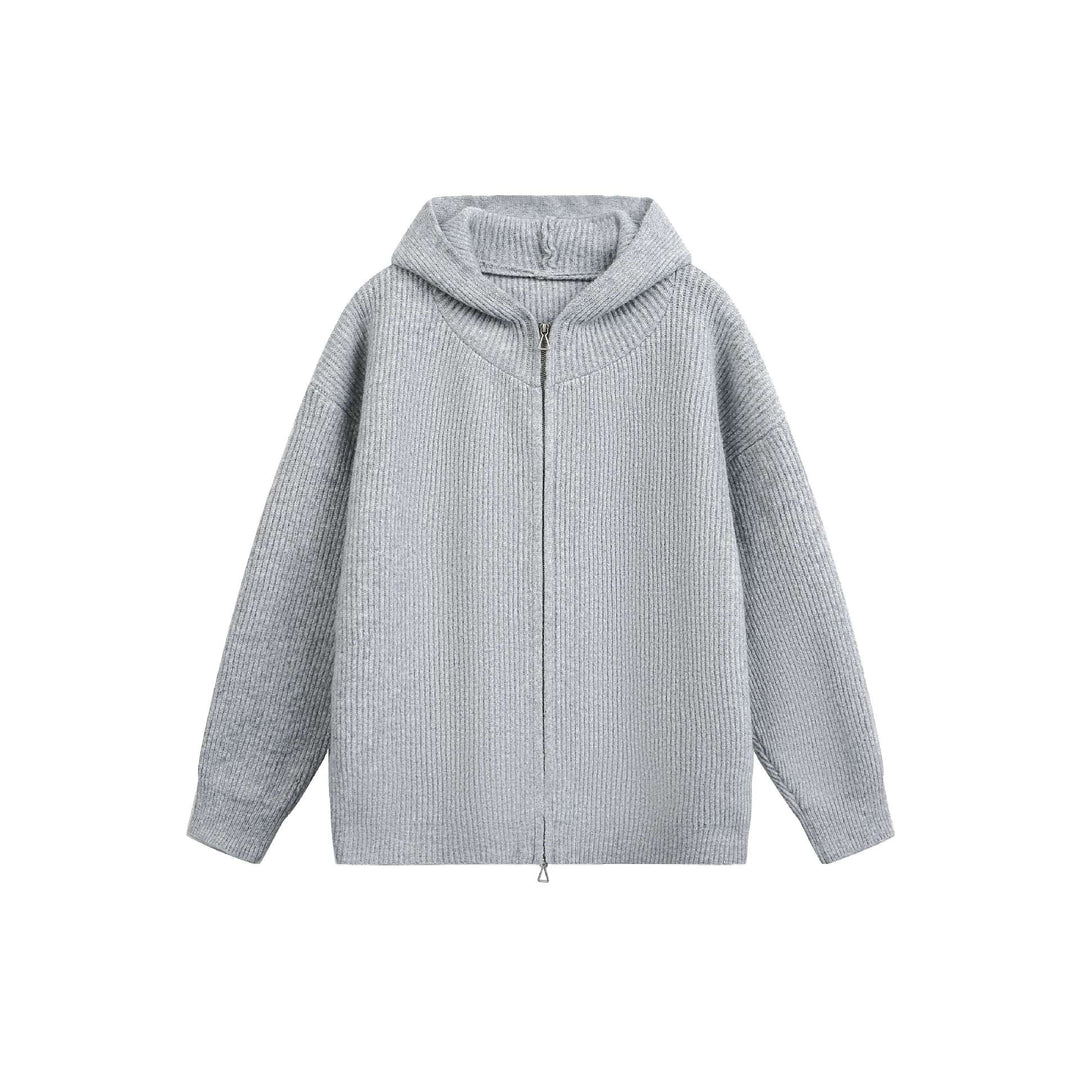 Damen Grobgerippte Kapuzen-Zipjacke mit Stehkragen und Zwei-Wege-Reißverschluss Shop Nory