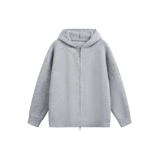 Damen Grobgerippte Kapuzen-Zipjacke mit Stehkragen und Zwei-Wege-Reißverschluss Shop Nory
