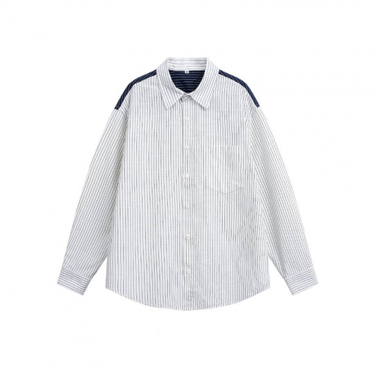 Unisex Oversize-Langarmhemd mit feinen Nadelstreifen und kontrastierter Schulterpaspel Shop Nory
