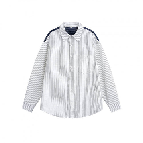 Unisex Oversize-Langarmhemd mit feinen Nadelstreifen und kontrastierter Schulterpaspel Shop Nory