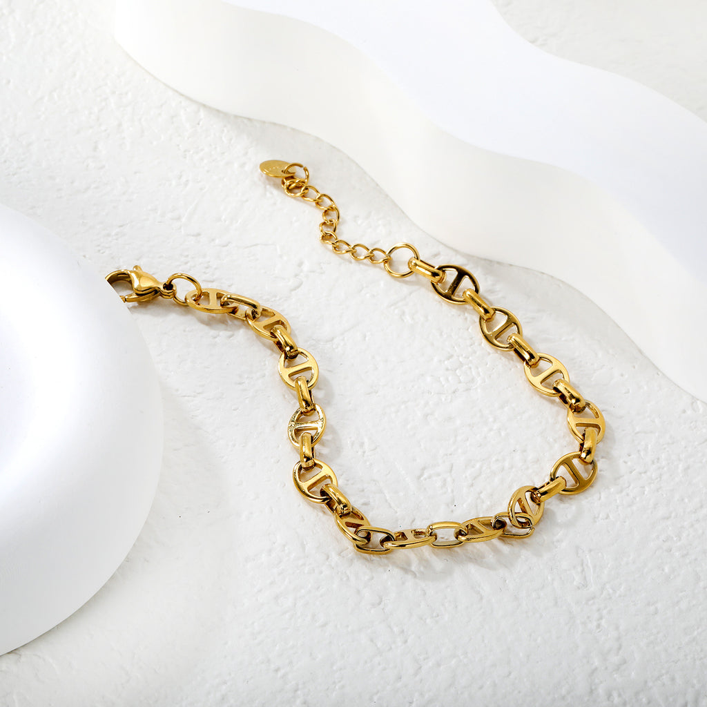Damen modisches Gliederarmband aus goldplattiertem Edelstahl Shop Nory