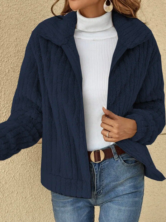 Damen nan kuschelige Teddyjacke mit durchgehendem Reißverschluss, Stehkragen und Eingrifftaschen Shop Nory