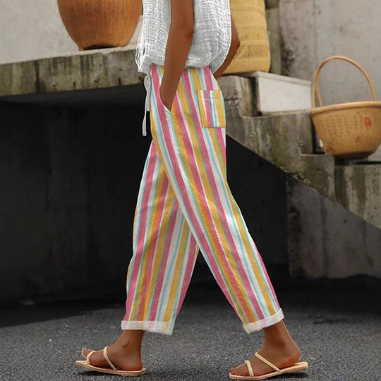 Damen Weite Leinenhose mit handgewShopnorytem Muster