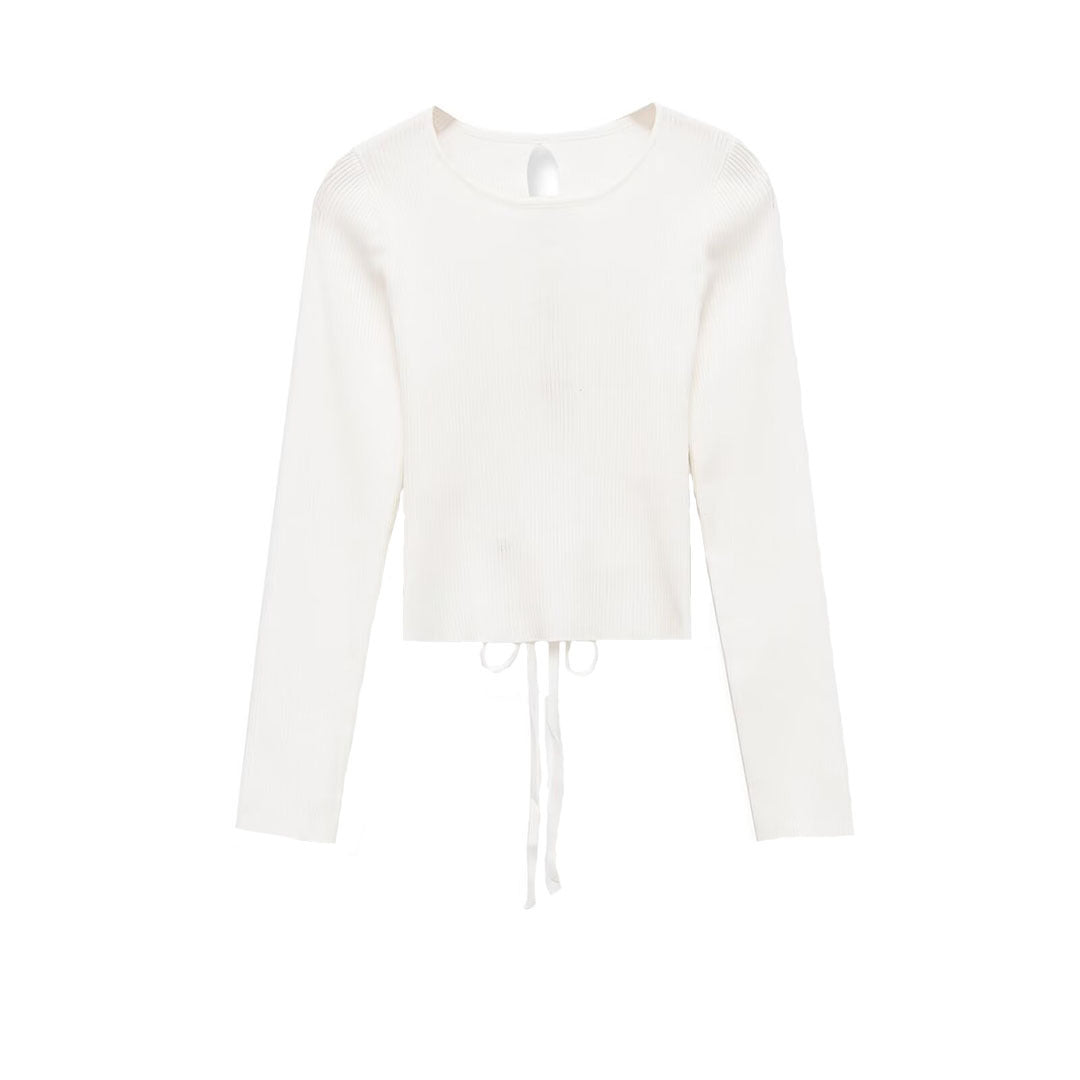 Damen Kurzgeschnittenes Geripptes Feinstrick-Longsleeve mit Tunnelzug Shop Nory