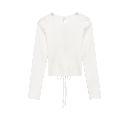 Damen Kurzgeschnittenes Geripptes Feinstrick-Longsleeve mit Tunnelzug Shop Nory