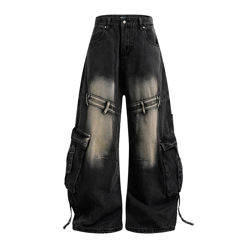 Damen weite Denim-Cargo-Culottehose mit hoher Taille und Multifunktionstaschen Shop Nory