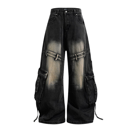 Damen weite Denim-Cargo-Culottehose mit hoher Taille und Multifunktionstaschen Shop Nory