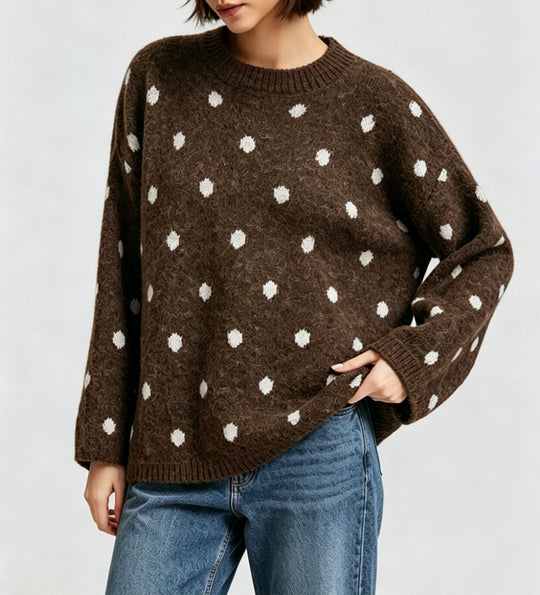 Damen Oversize Strickpullover mit dezentem Punktemuster und Rundhalsausschnitt Shop Nory