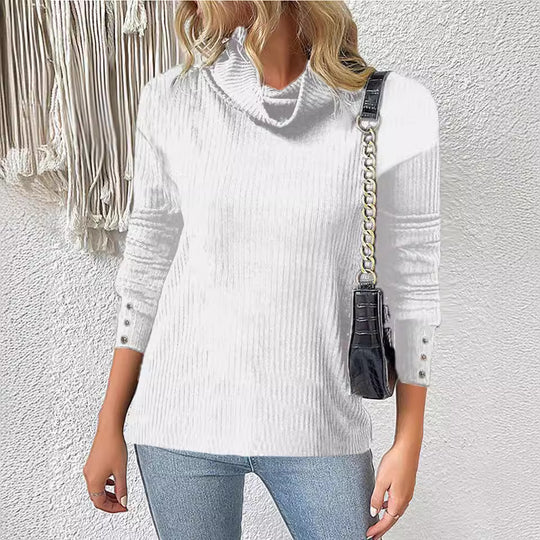 Damen Rippschneider Rollkragenpullover mit 3/4-Ärmeln und dekorativer Knopfleiste Shop Nory
