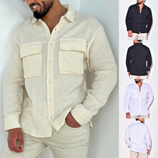 Herren Leichtes Leinenhemd mit Brusttaschen und durchgehender Knopfleiste Shop Nory