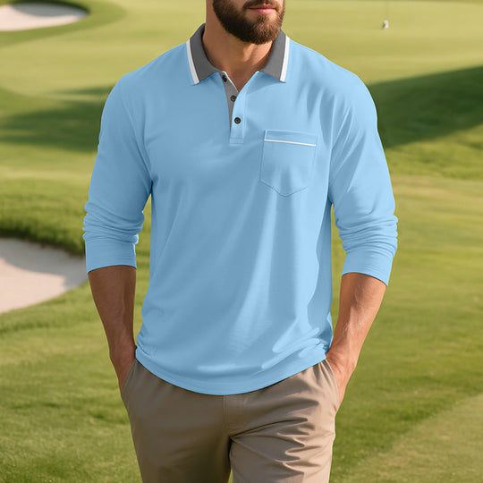 Herren Langarm Polo-Shirt aus atmungsaktivem Stoff mit modernem Kragen