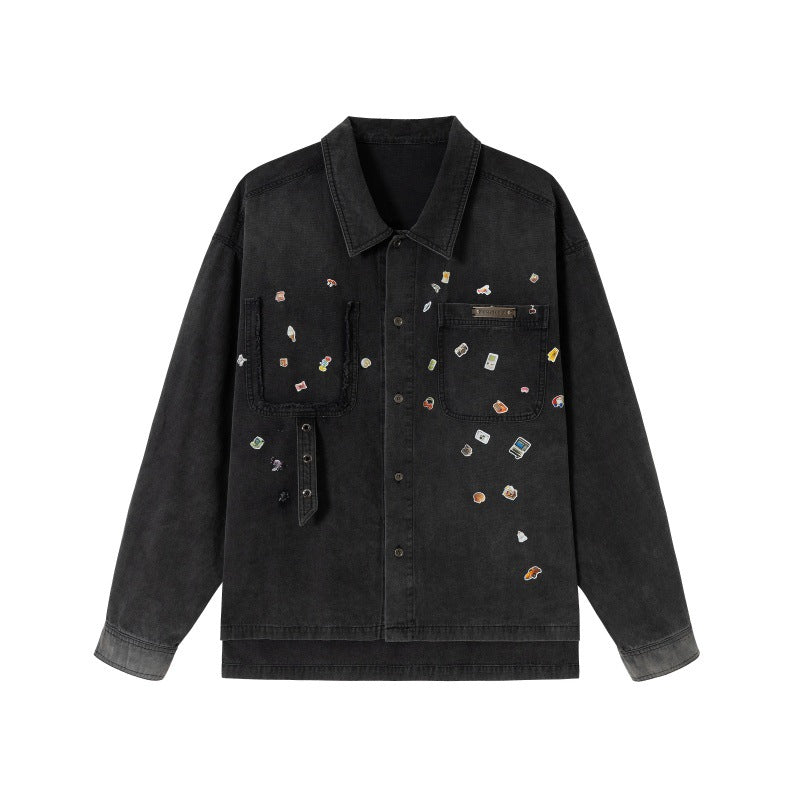 Herren Overshirt aus Denim mit aufgesetzten Pin-Patches und Used-Details Shop Nory